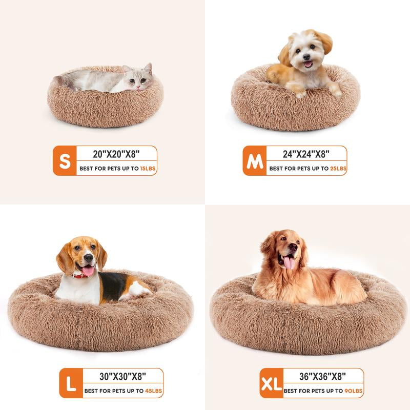 【Deal】Sweetcrispy Official Soothing Donut Pet Bed for Cats & Pups | Machine-Washable Cozy Nest | Plush Waterproof Faux Fur