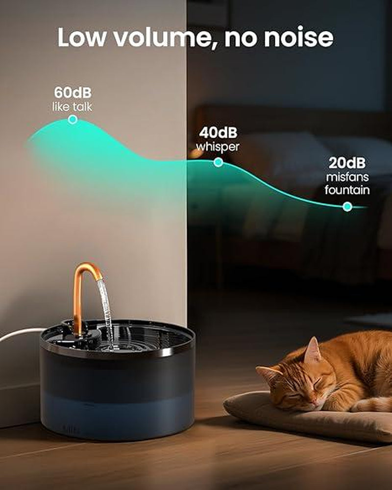 Cat Water Fountain, 71Oz/2.1L Cat Fountain for Drinking with Copper Faucet, Pump & Filter, Plastic Automatic Pet Water Fountain Bowl & Dispenser with 3-Pack Replaceable Filters
