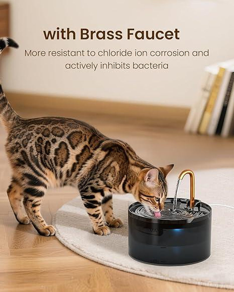 Cat Water Fountain, 71Oz/2.1L Cat Fountain for Drinking with Copper Faucet, Pump & Filter, Plastic Automatic Pet Water Fountain Bowl & Dispenser with 3-Pack Replaceable Filters