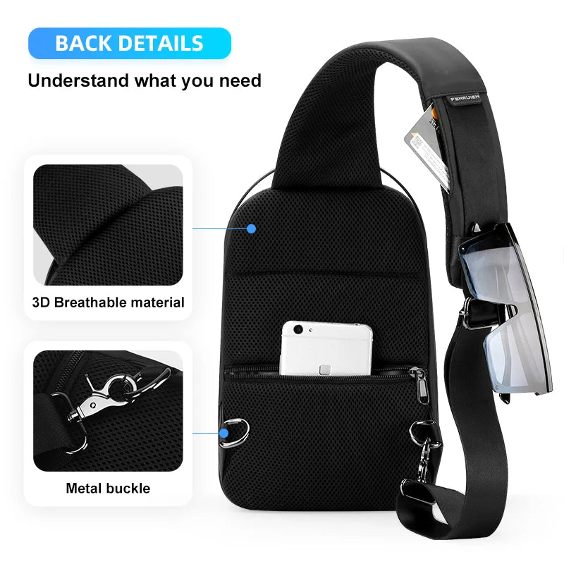 2021 New Creative Crossbody Bag for Men Waterproof Anti-Theft Men'S Shoulder Bag Multifunction USB Charging Chest Bags