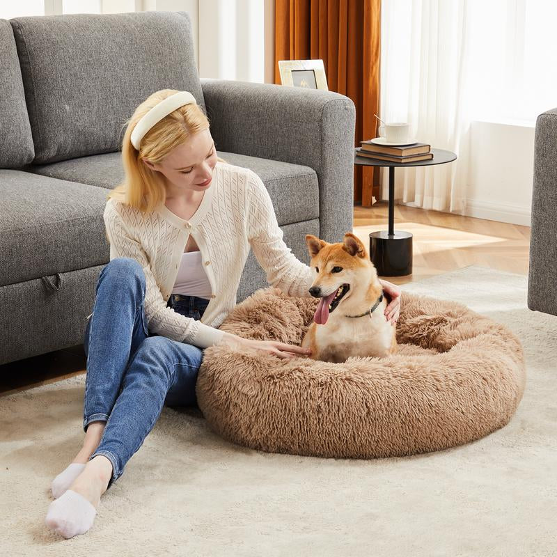 【Deal】Sweetcrispy Official Soothing Donut Pet Bed for Cats & Pups | Machine-Washable Cozy Nest | Plush Waterproof Faux Fur