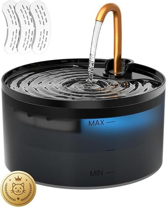 Cat Water Fountain, 71Oz/2.1L Cat Fountain for Drinking with Copper Faucet, Pump & Filter, Plastic Automatic Pet Water Fountain Bowl & Dispenser with 3-Pack Replaceable Filters