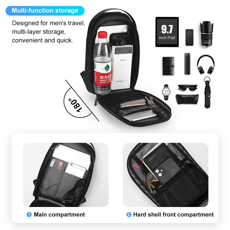 2021 New Creative Crossbody Bag for Men Waterproof Anti-Theft Men'S Shoulder Bag Multifunction USB Charging Chest Bags