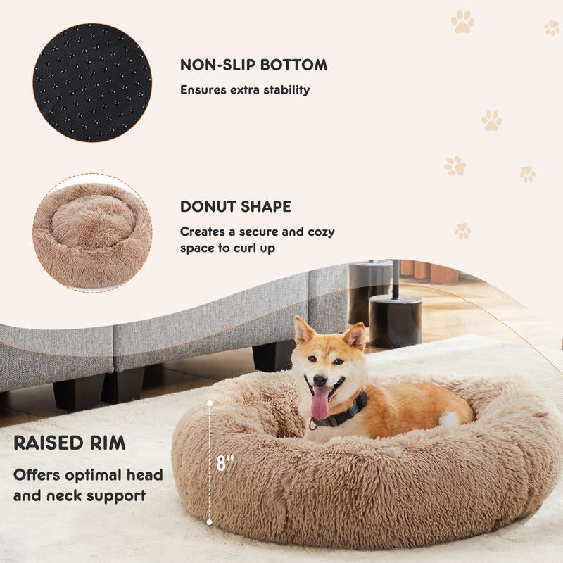 【Deal】Sweetcrispy Official Soothing Donut Pet Bed for Cats & Pups | Machine-Washable Cozy Nest | Plush Waterproof Faux Fur